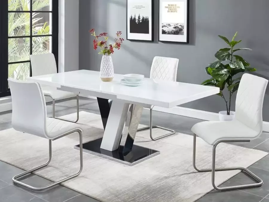 Eetkamerset tafel + 4 stoelen WESTON Zwart en wit L 200 cm x H 93 cm x D 90 cm