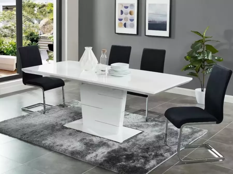 Eetkamerset: tafel AMELIE met 4 stoelen LIRICA Wit & zwart L 200 cm x H 96 cm x D 90 cm