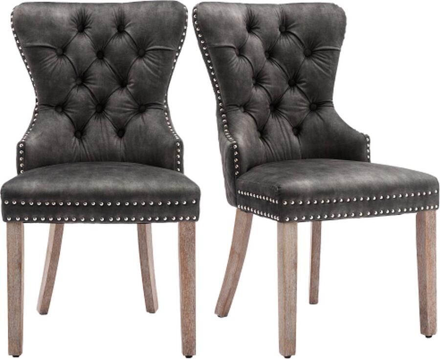 Zonder merk Gotagee Eetkamerstoel 2 stuks Keukenstoel Woonkamerstoel Grijs Fluweel Poten van massief hout Beine aus Massivholz