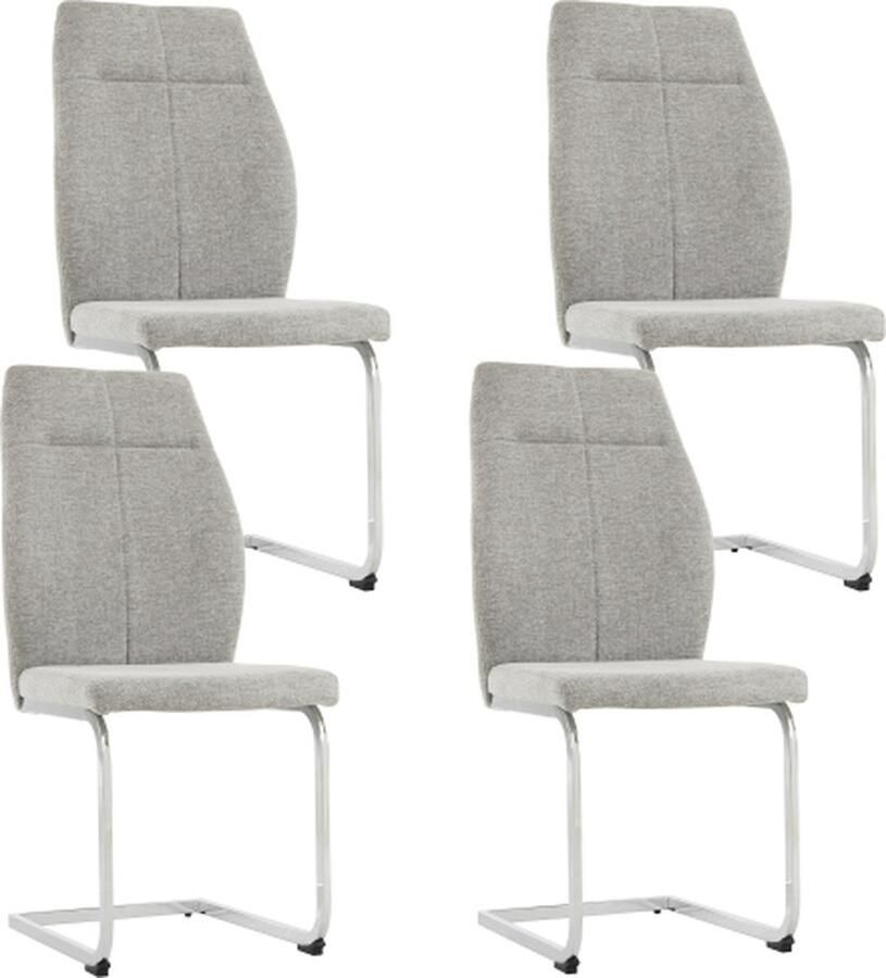 Zonder merk Gotagee Eetkamerstoel 4-delig set vrijetijdsstoel woonkamerstoel kantoorstoel golvende stoel rug zilveren buisvormige stalen poten grijze linnen stof