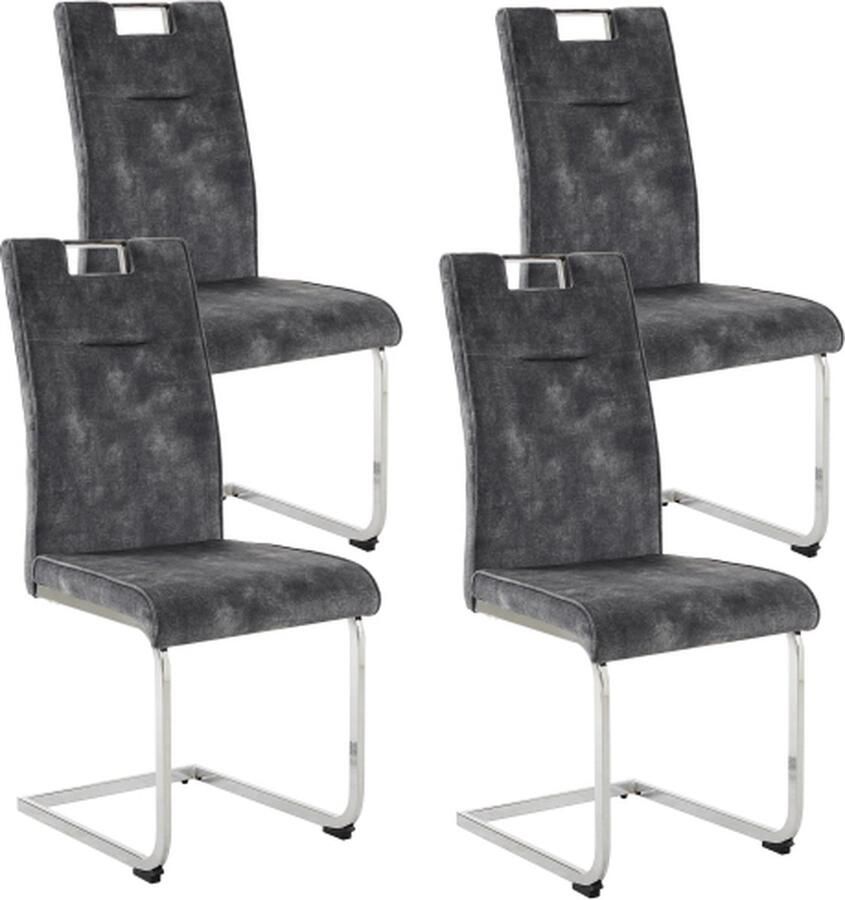 Zonder merk Gotagee Eetkamerstoel 4 Set Donkergrijs Suède Stalen Buispoten Fluweel