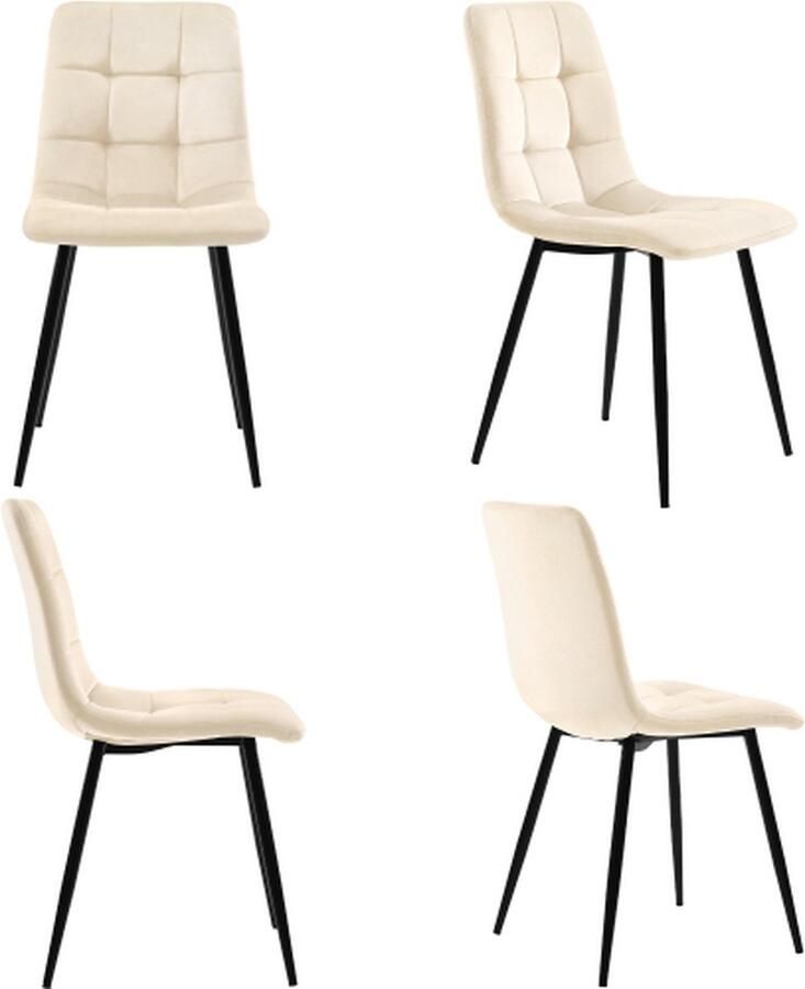 Zonder merk Gotagee Eetkamerstoel 4 stuks Beige fluwelen stoel met rugleuning Metalen frame