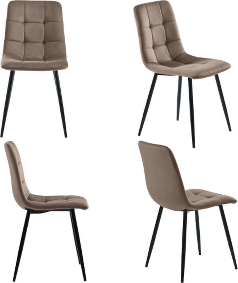Zonder merk Gotagee Eetkamerstoel 4 stuks Gestoffeerde stoel Bruin Fluweel met rugleuning Metalen frame