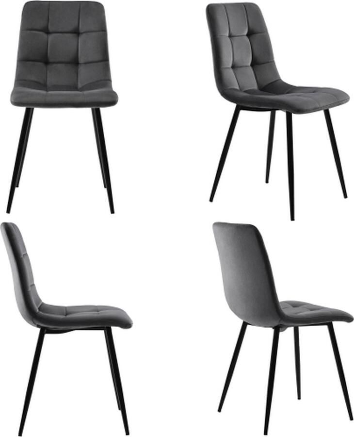 Gotagee Eetkamerstoel 4 stuks Gestoffeerde stoel Donkergrijs fluweel met rugleuning