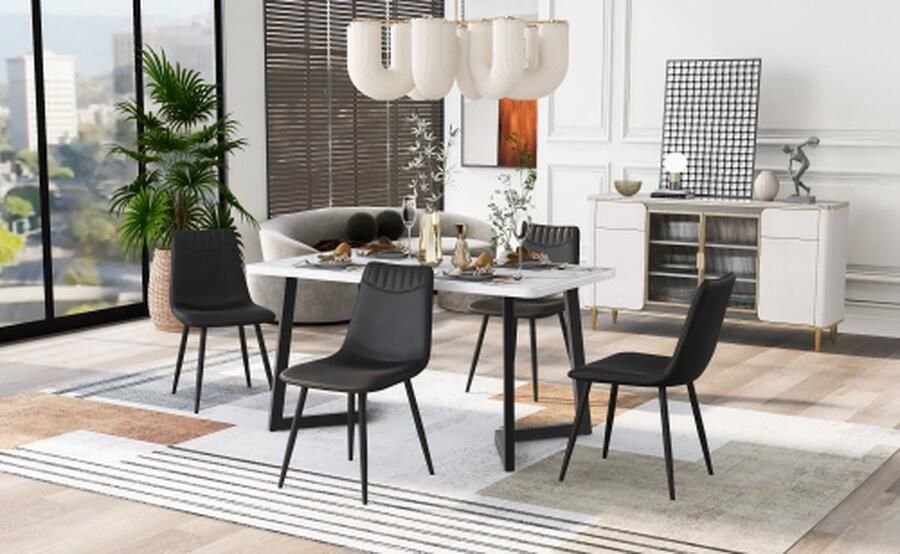 Eetkamerstoel (4 stuks) woonkamerstoelen gestoffeerde stoel met rugleuning zitting met metalen frame zwart PU leren stoel