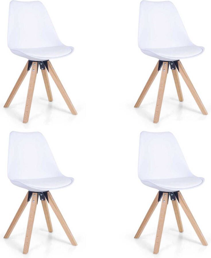 Eetkamerstoel Bente Wit Houten Poten 4 Stuks