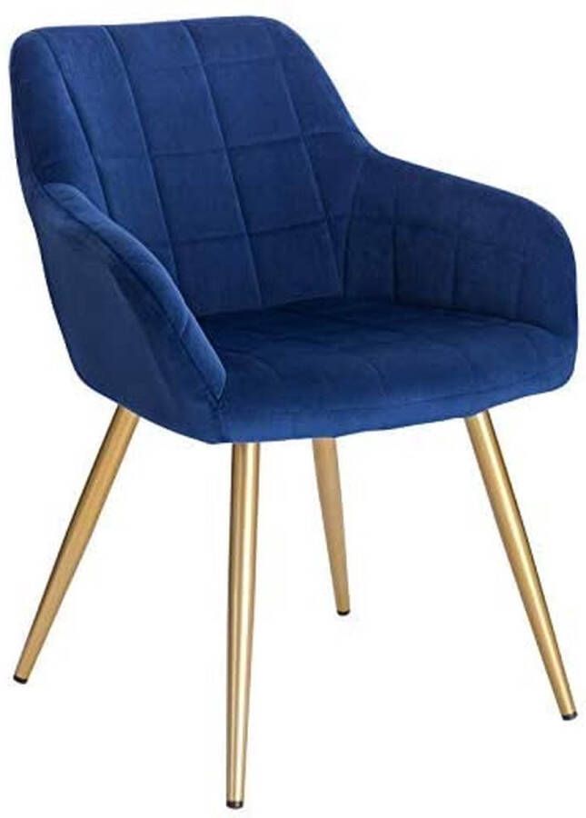 Eetkamerstoel BH232bl-1 stuk keukenstoel gestoffeerde stoel woonkamerstoel stoel met armleuning zitting van fluweel gouden poten van metaal blauw