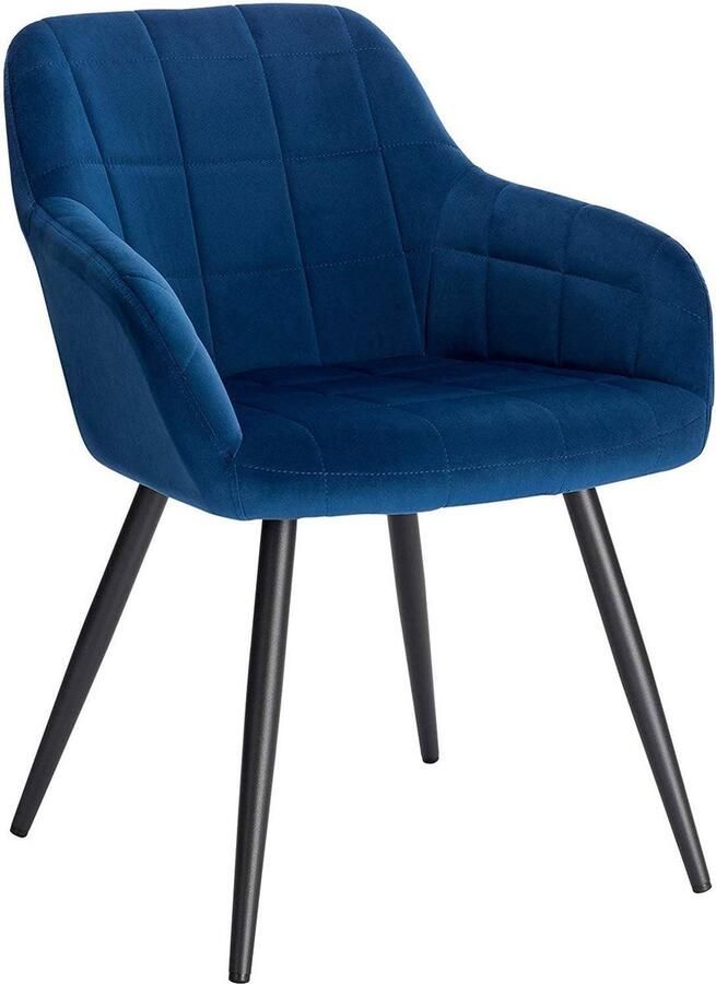 Bolt Edge Eetkamerstoel Blauw Velvet Zwart metalen poten Zithoogte 47cm Set van 1