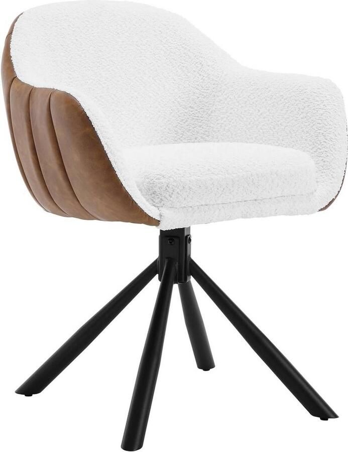 Rootz Living Rootz Eetkamerstoel Draaistoel Rolvrij Design Zacht en Comfortabel 57cm x 79cm x 62cm Boucle Stof + Metaal Donkergrijs & Wit