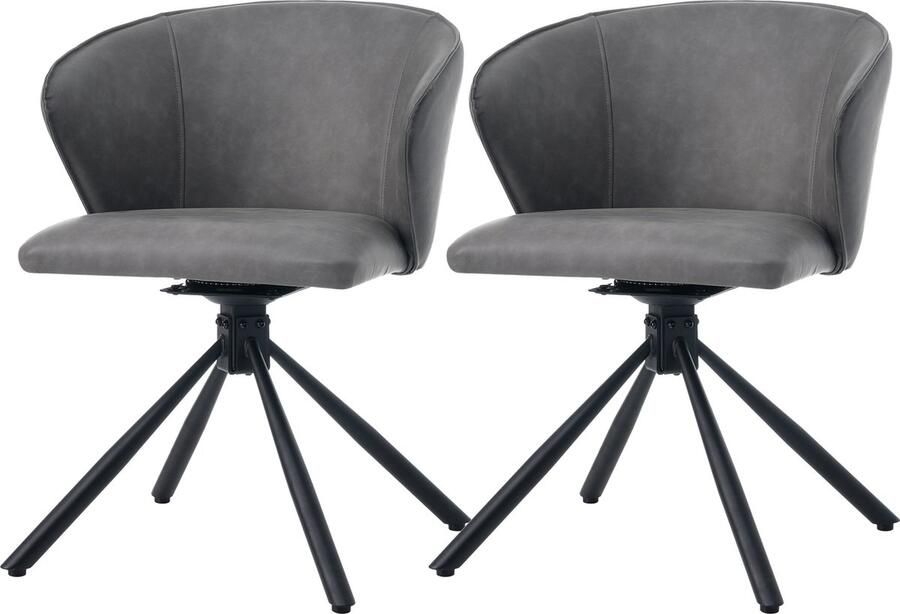 Zonder merk Gotagee Eetkamerstoel eenpersoonsstoel gestoffeerde stoelset PU-materiaal woonkamerstoelen grijs 2-delige set