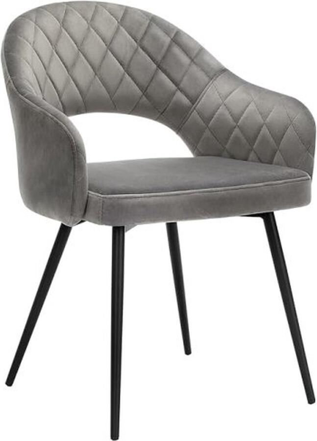 ZAZA Home Eetkamerstoel fluweel moderne keukenstoel gestoffeerde fluwelen stoel met armleuningen metalen poten elegant design eetkamer woonkamer slaapkamer keuken grijs