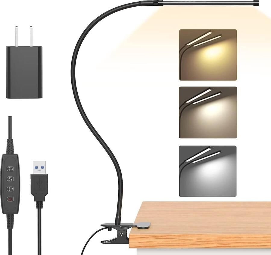 Dimbare bureaulamp met 77 LEDs 3 kleurtemperaturen en 10 helderheidsniveaus Flexibele zwanenhals en USB-oplader
