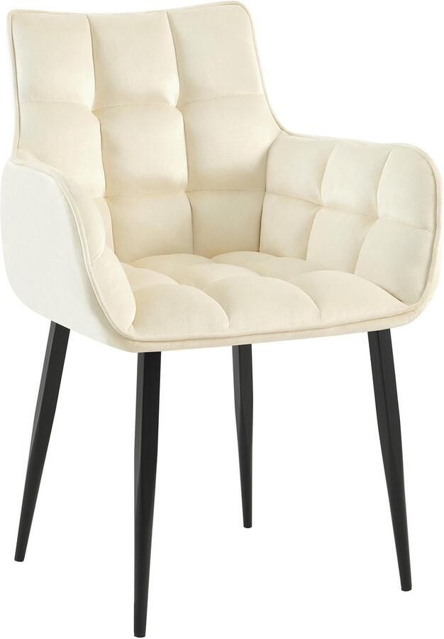 Clp Tirana Eetkamerstoel met armleuning met rugleuning zwart metalen frame fluweel velvet creme