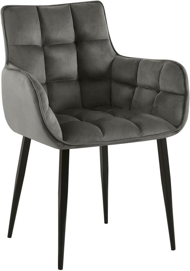 Clp Tirana Eetkamerstoel met armleuning met rugleuning zwart metalen frame fluweel velvet antraciet