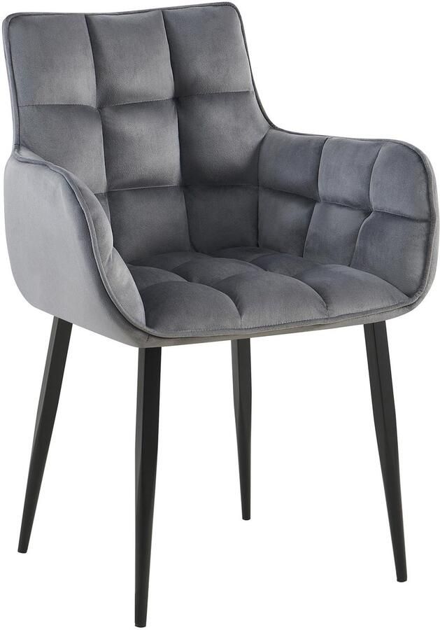 Clp Tirana Eetkamerstoel met armleuning met rugleuning zwart metalen frame fluweel velvet donkergrijs