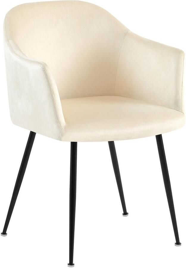 CLP Jaysie Eetkamerstoel klassiek met rugleuning zwart metalen frame velvet fluweel creme