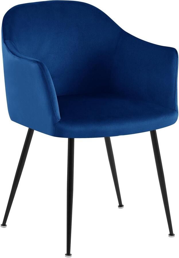CLP Jaysie Eetkamerstoel klassiek met rugleuning zwart metalen frame velvet fluweel donkerblauw