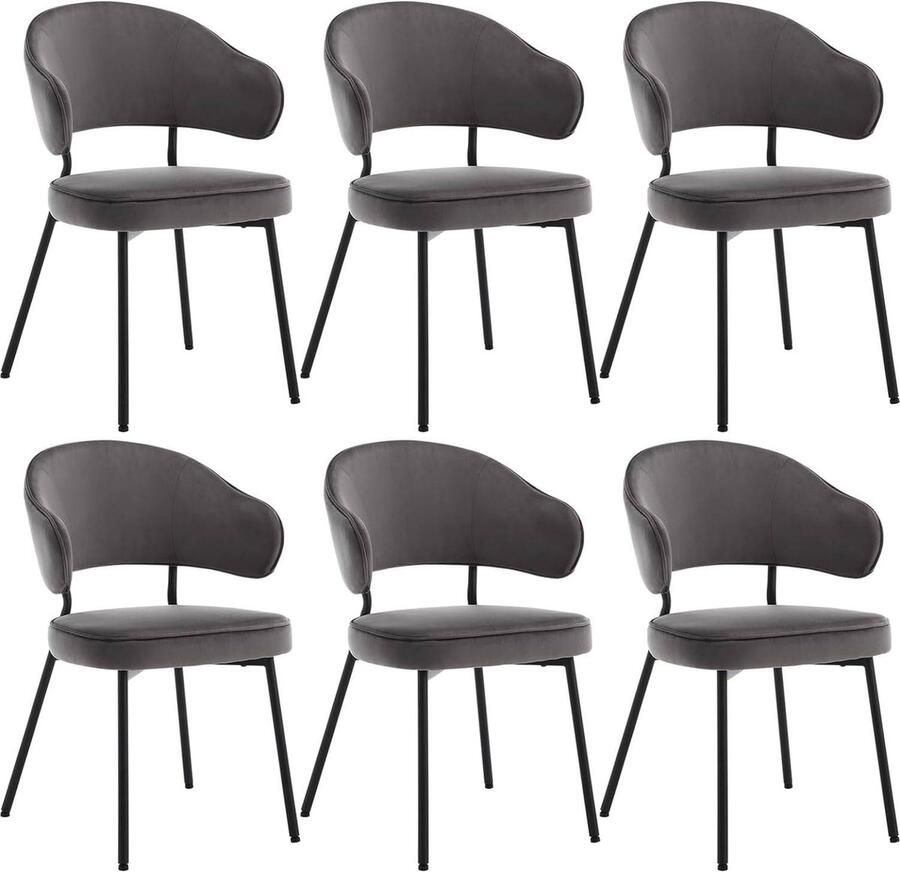 Rootz Living Rootz Eetkamerstoel Fluwelen Fauteuil Keukenstoel Luxe Stoel 54cm x 83 5cm x 52cm Zwart Donkergrijs Crème