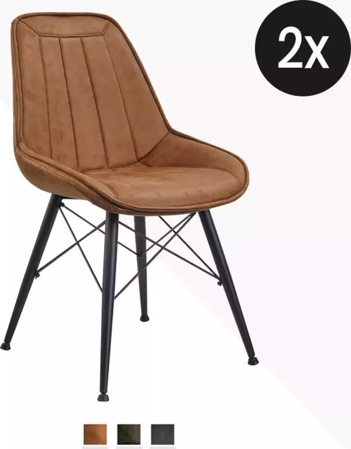 Lif Living Eetkamerstoel Jack Set van 2 Duke Lederlook Cognac Kunstleer - Foto 2