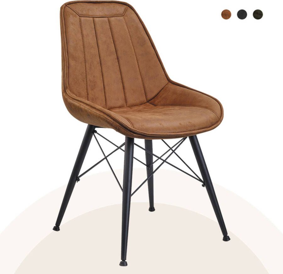 Lif Living Eetkamerstoel Jack Set van 2 Duke Lederlook Cognac Kunstleer