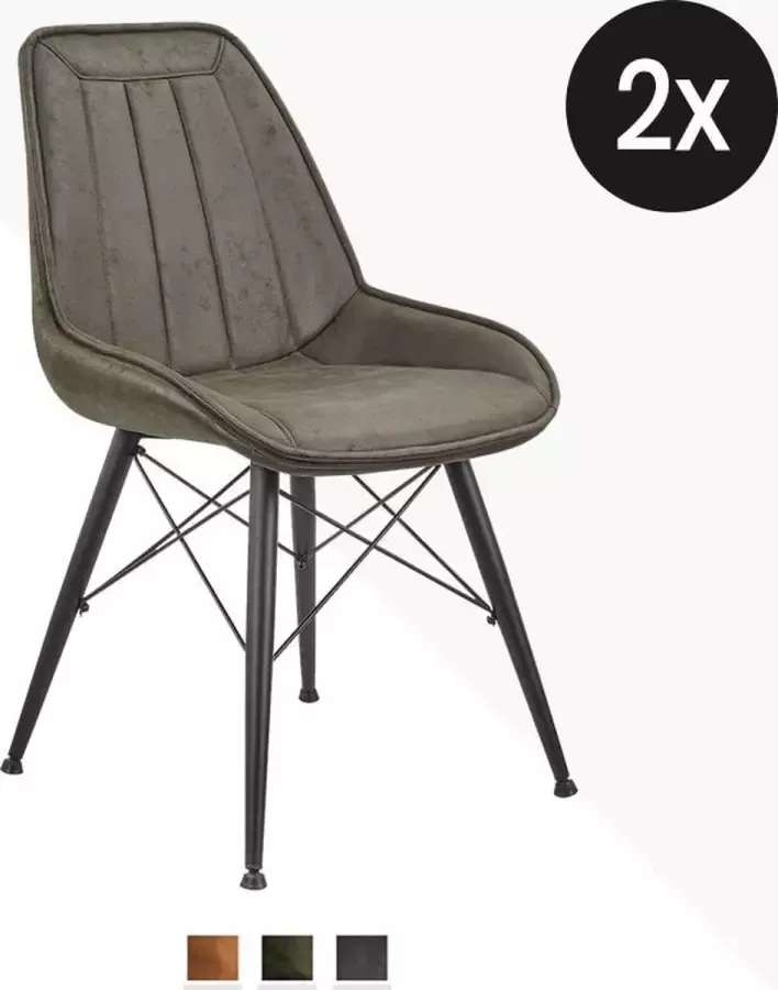 Lif Living Eetkamerstoel Jack Set van 2 Duke Lederlook Mosgroen Kunstleer - Foto 2