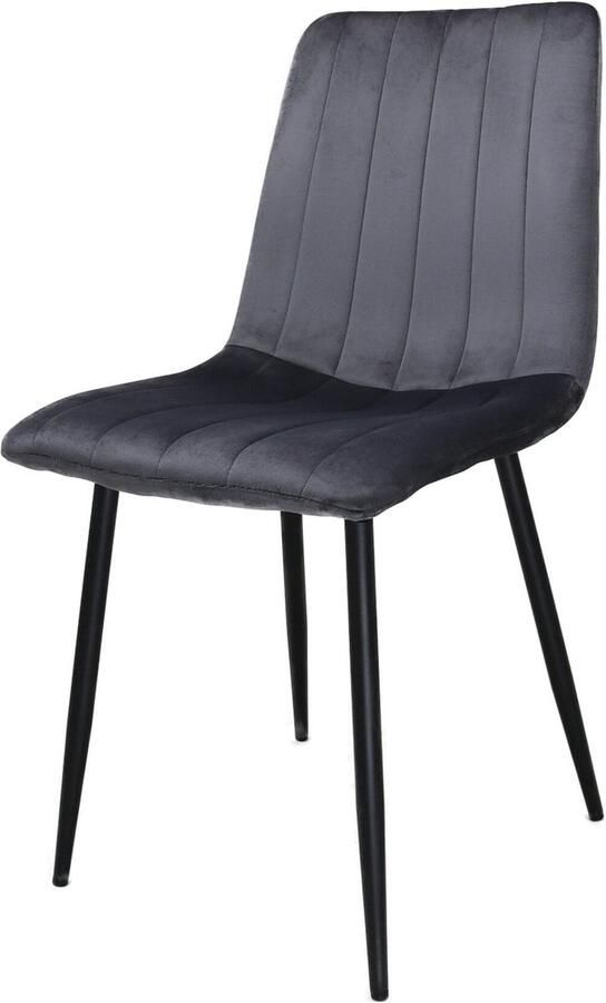 ZAZA Home Eetkamerstoel Jayden – Fluwelen Bekleding – Zwarte Metalen Poten – Grijs