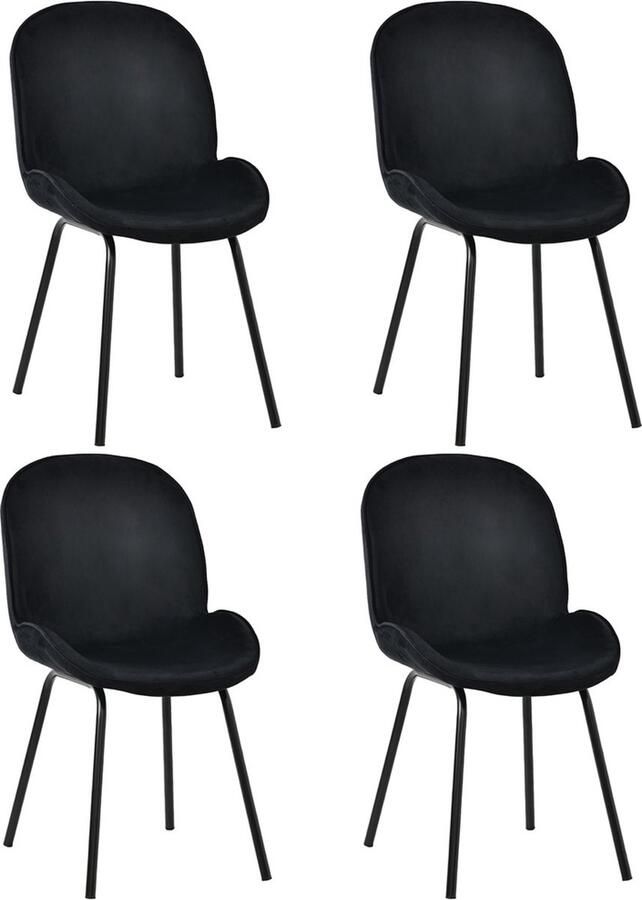 Zonder merk Gotagee Eetkamerstoel Keukenstoel Restaurantstoelenset Ronde Rugleuning Beklede Stoel Fluweel 4-delige