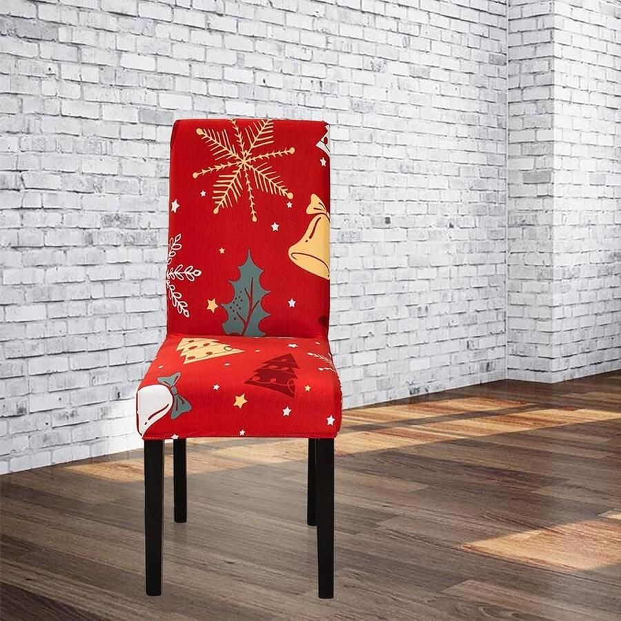 Eetkamerstoel Kussenovertrekken Set van 4 Kerst Rekbare Verwijderbaar Wasbaar Eetkamerstoelbeschermer Kerststoel Hoes Vakantiefeest Kerstdecor Wasbaar A4