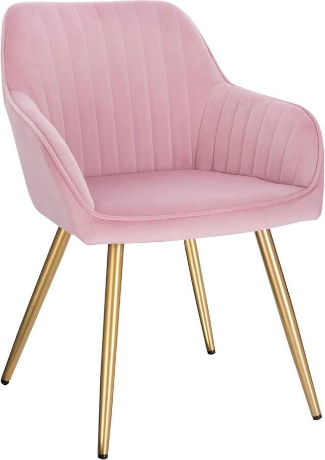 Woltu Eetkamerstoel keukenstoel woonkamerstoel zitoppervlak van fluweel gestoffeerd met armleuningen metalen poten roze