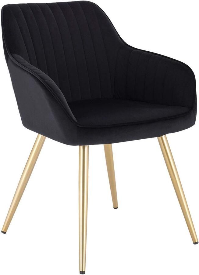 Woltu Eetkamerstoel keukenstoel woonkamerstoel zitoppervlak van fluweel gestoffeerd met armleuningen metalen poten zwart