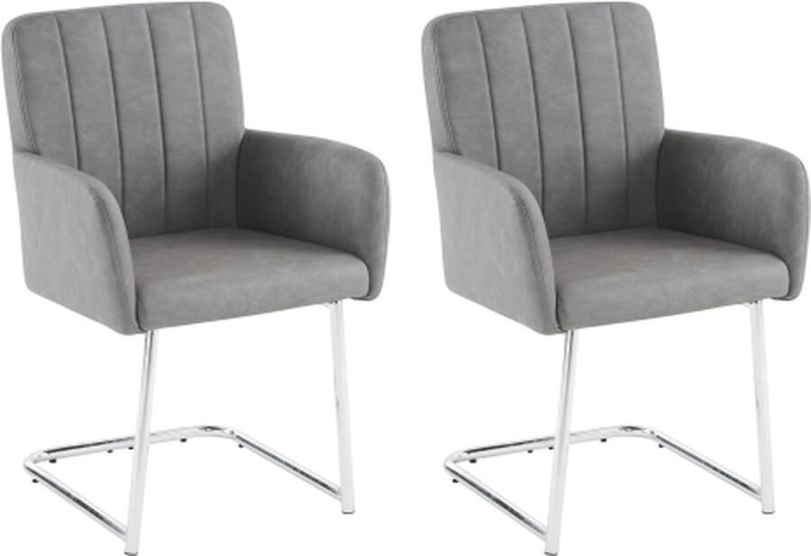 Zonder merk Gotagee Eetkamerstoel met verticale strepen Gestoffeerde stoel Loungestoel Woonkamerstoel Slaapkamerstoel Studeerstoel Kunstleer grijs