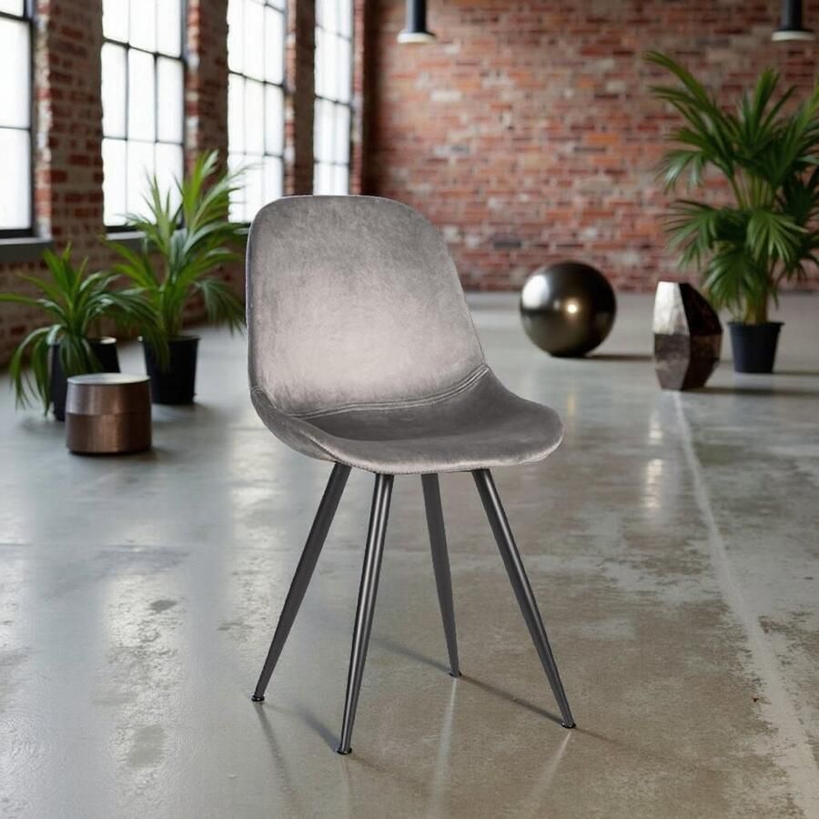 Industrialhome Eetkamerstoel Milano – Grijs Velvet Fluweel – 46x56x88 cm – Luxe & Comfortabele Designstoel met Zwart Metalen Poten – Industrieel & Elegant - Foto 2
