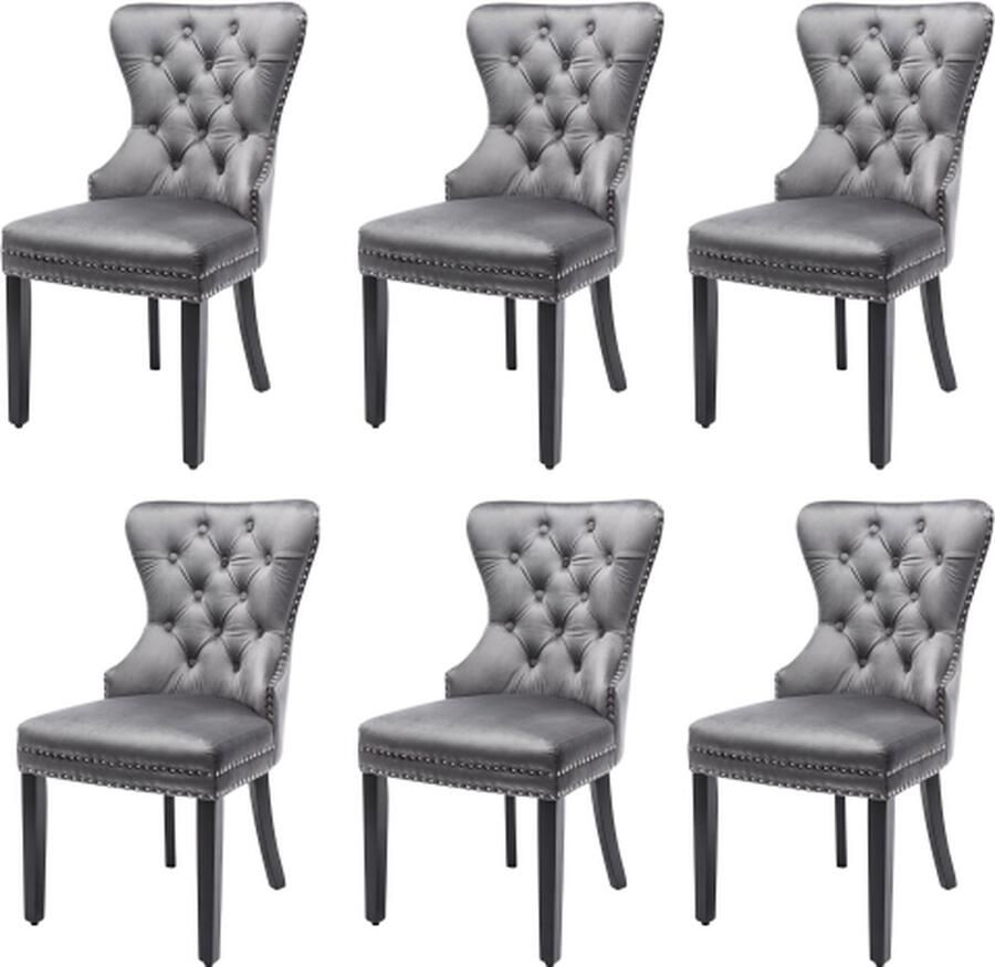 Zonder merk Gotagee Eetkamerstoel set met eikenhouten poten chroomklopper en spijkerkopbekleding slaapkamerstoel keukenstoel woonkamerstoel vrijetijdsstoel grijs fluweel