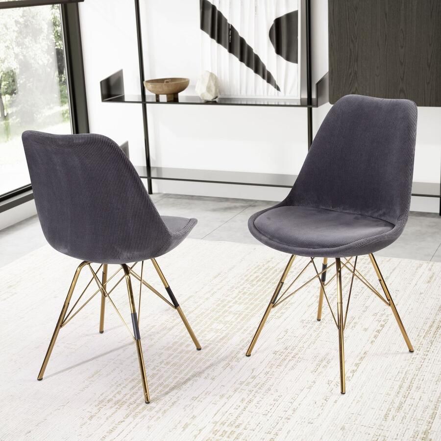Rootz Living Rootz Eetkamerstoel Set van 2 Antraciet stoffen stoelen Scandinavische keukenstoelen Comfortabel en duurzaam Niet-piepende poten 48 cm x 58 cm x 85 cm