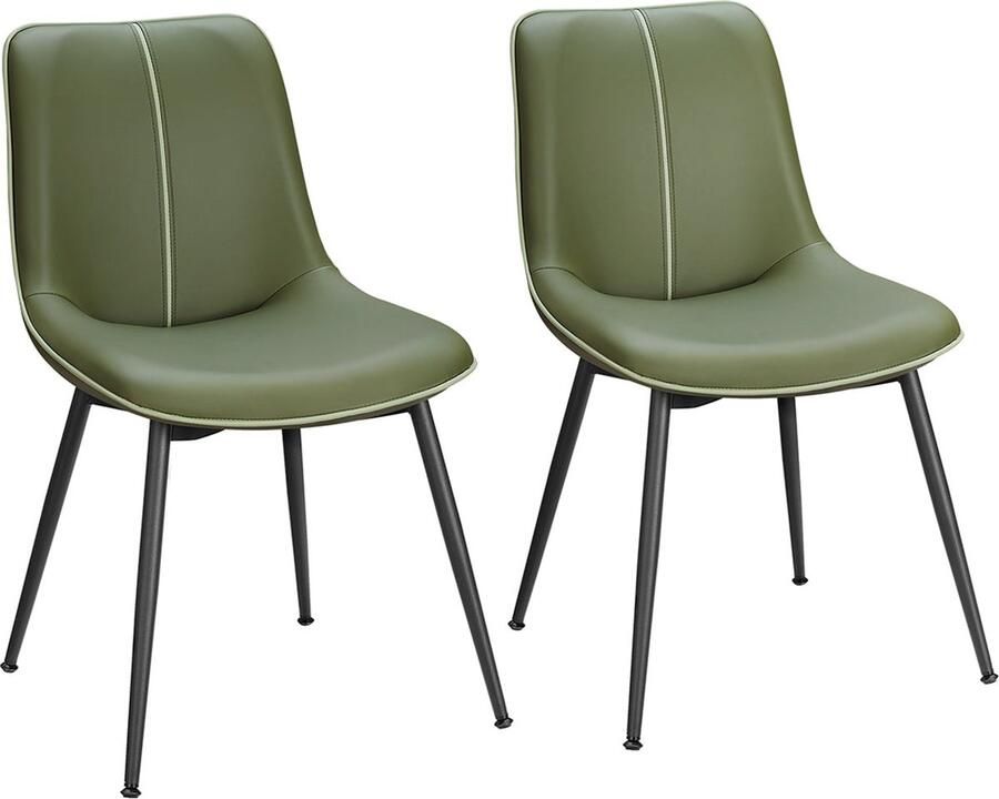 Rootz Living Rootz Forest Green Eetkamerstoelen Keukenstoelen Gestoffeerde stoelen Constructie van multiplex en staal Comfortabele schuimvulling 56 cm x 50 cm x 81 cm Set van 2 Max. 120 kg capaciteit