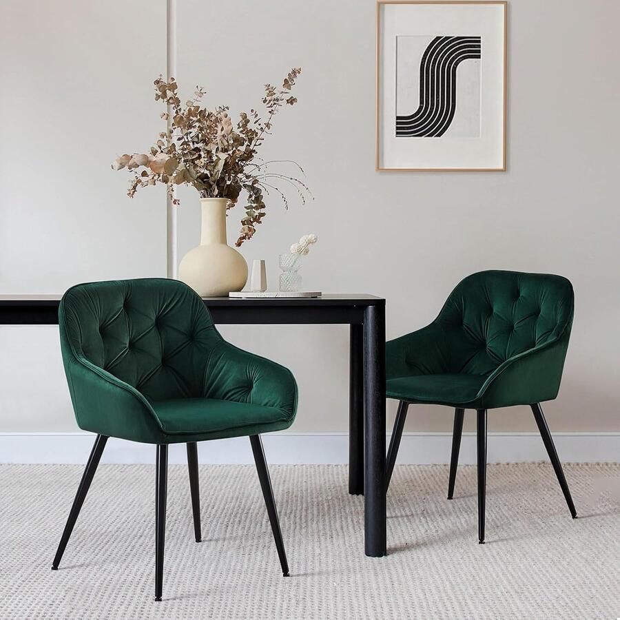 Eetkamerstoel Set van 2 4 Fluwelen Stoel met Armleuningen en Metalen Poten Comfortabele Keuken- en Lounge Stoelen