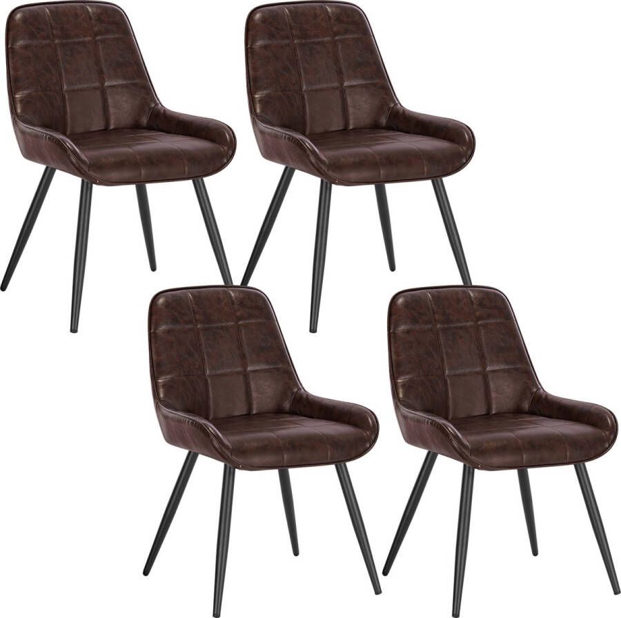 Eetkamerstoel Set van 4 Eetkamerstoelen Set 4 Stuks Stoelen Set van 4 Modern Stoelen Bruin Kunstleer - Foto 2