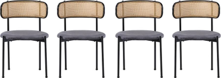 Zonder merk Gotagee Eetkamerstoel set van 4 Rotan relaxstoel Grijze Fluwelen Woonkamer stoel Slaapkamer stoel
