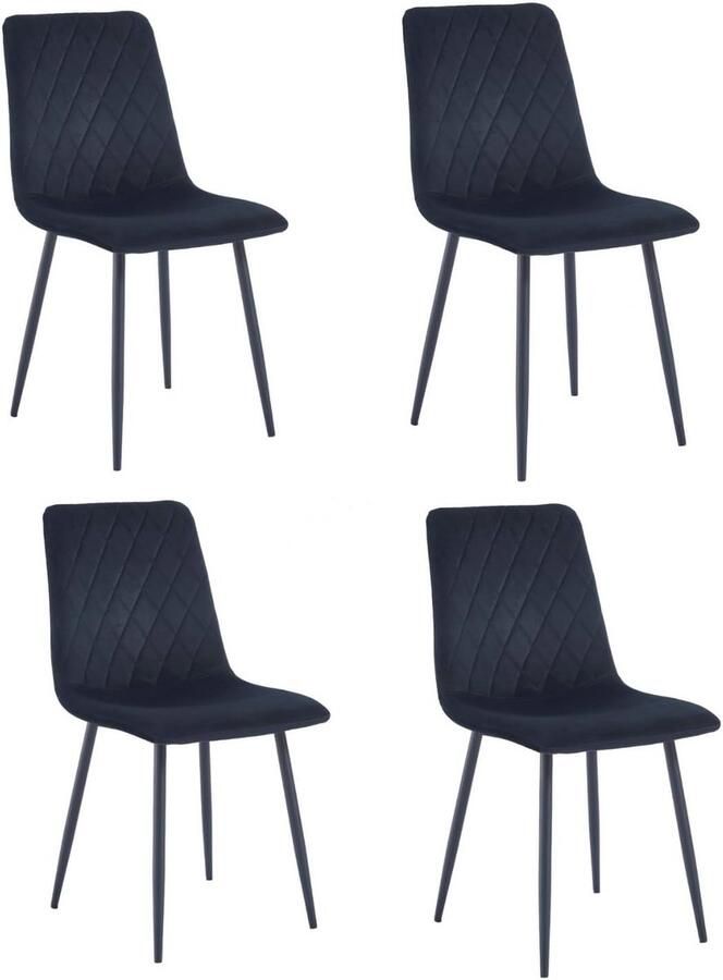 Eetkamerstoel Set van 4 Zwart Fluweel met Metalen Poot Luxe en Comfortabele Woonkamerstoelen
