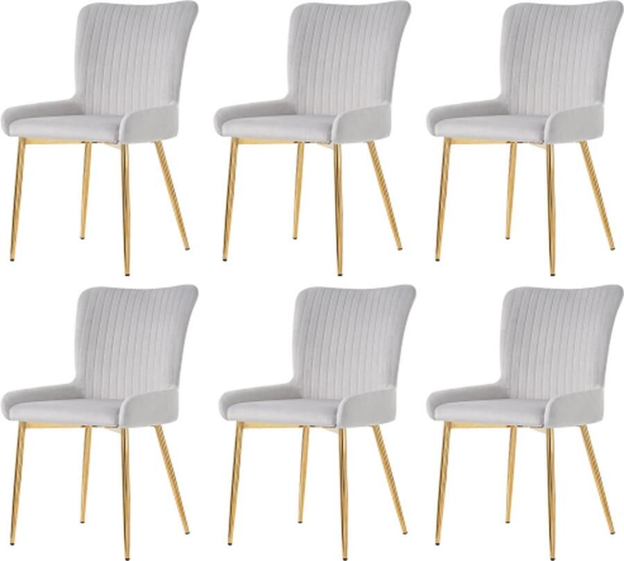 Zonder merk Gotagee Eetkamerstoel set van 6 luxe woonkamer stoel slaapkamer stoel lounge stoel met vier gouden metalen steunpoten lendensteun fluweel