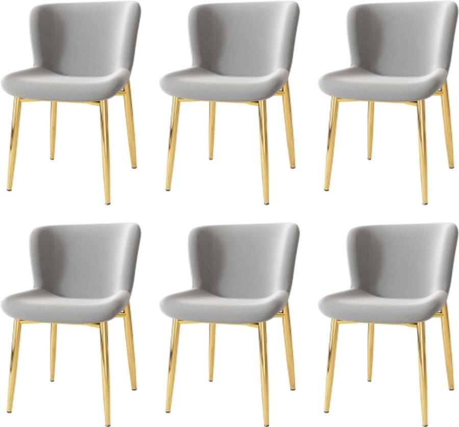 Zonder merk Gotagee Eetkamerstoel set van 6 woonkamerstoel enkele stoel grijze fluwelen slaapkamerstoel loungestoel met vier metalen poten