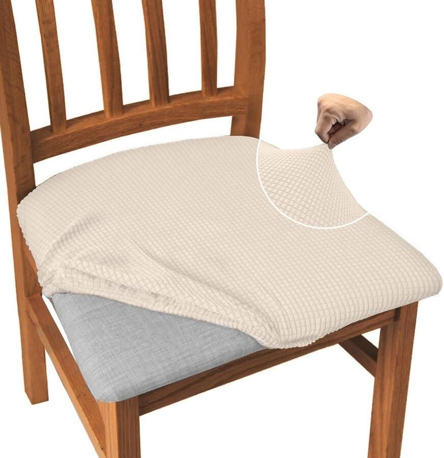 Eetkamerstoel stoelhoezen set van 4 High Stretch eetkamerstoel slipcovers anti-stof stoelbescherming voor eetkamer keuken (set van 4 beige)