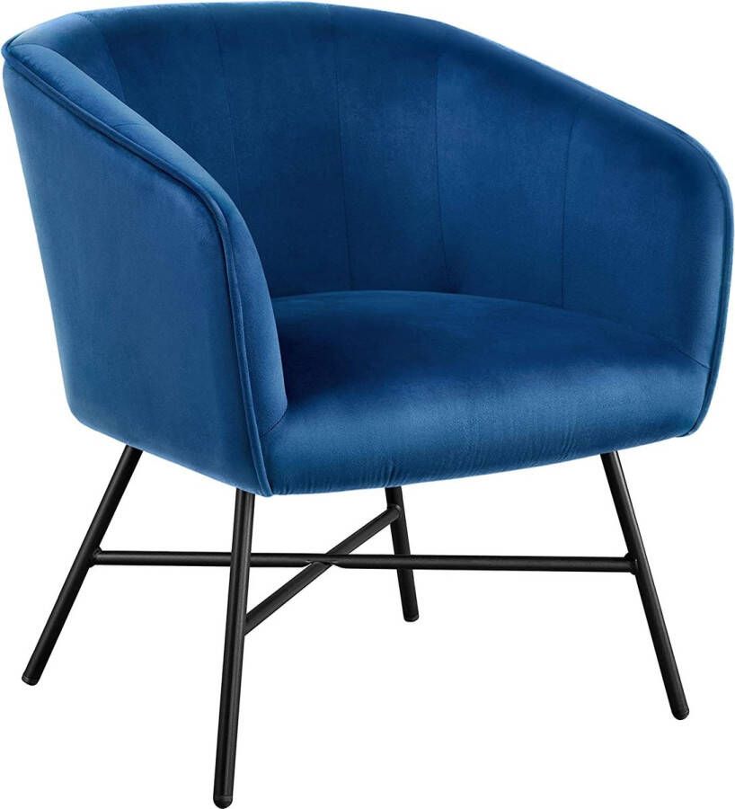 Eetkamerstoel van stof retro design fluwelen stoel met rugleuning stoel metalen poten blauw