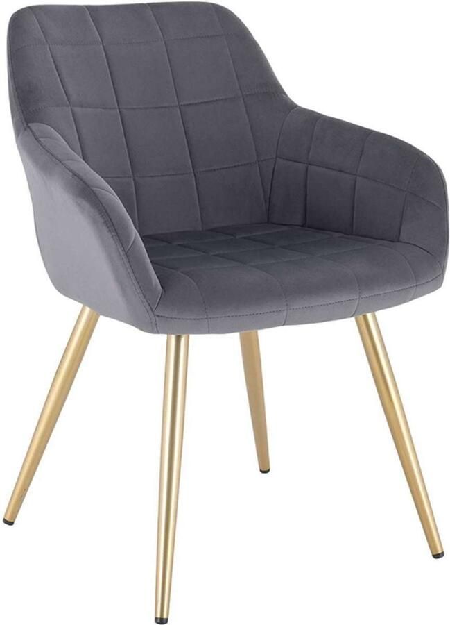 Bolt Edge Eetkamerstoel Velvet Grijs Goud Met armleuning Fauteuil stijl Set van 1