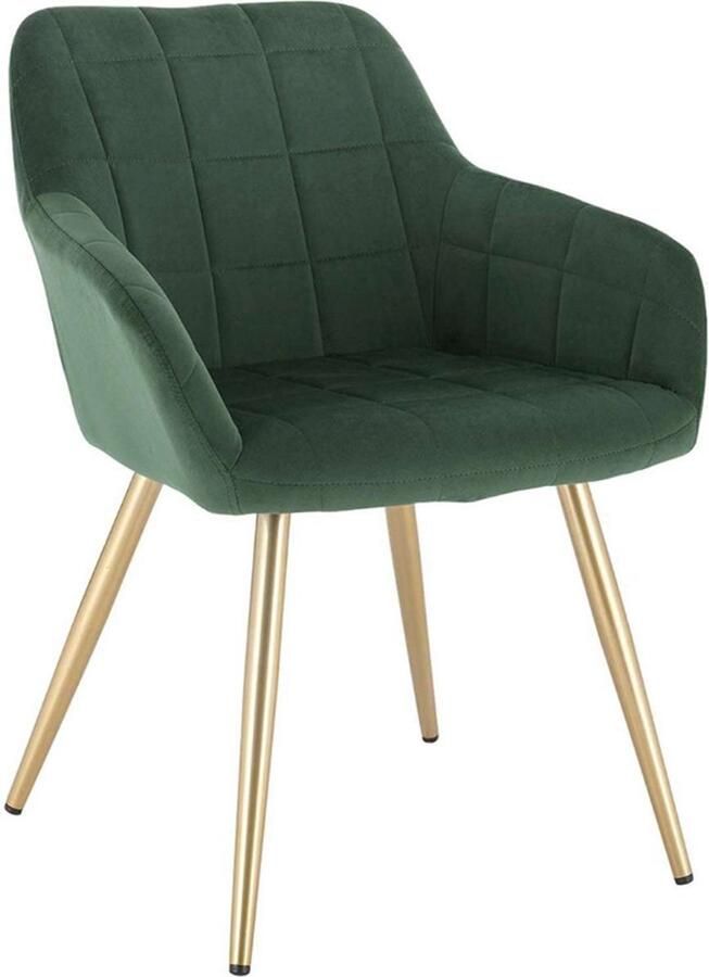 Bolt Edge Eetkamerstoel Velvet Groen Goud Met armleuning Fauteuil stijl Set van 1