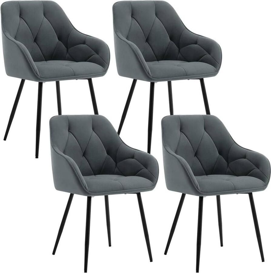 Rootz Living Rootz Eetkamerstoel Velvet Maded Chair Ergonomische stoel Hoge kwaliteit stoel 56cm x 83 5cm x 53cm Zwart Grijs Crème