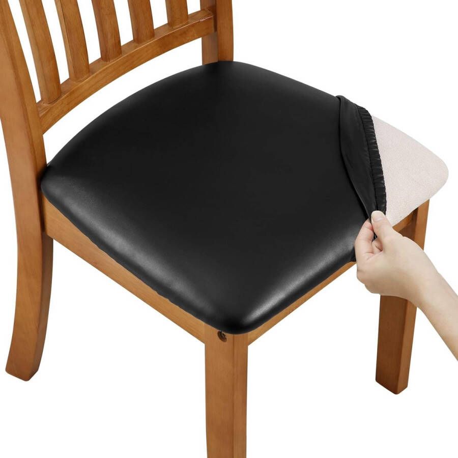 Eetkamerstoel Waterdichte Zitkussenhoezen PU Leren Stretch Stoelzithoezen Geen Rugleuning Eetkamerstoel Zitbeschermer Hoes Verwijderbaar Wasbaar Set van 4