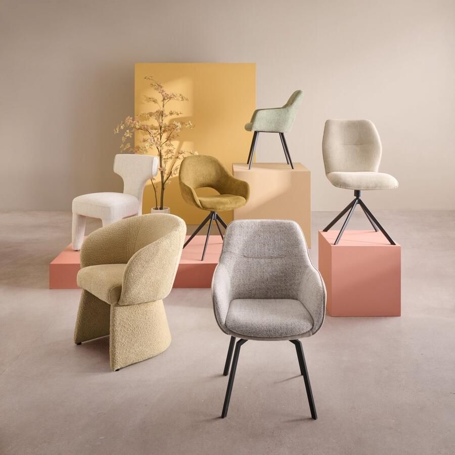 Woonexpress Eetkamerstoel Wolfheze Stof Metaal Beige Zwart 58x85x64 cm (BxHxD) Draaibaar onderstel