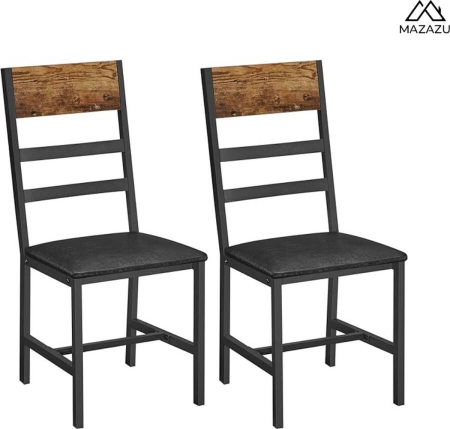 Eetkamerstoelen 2-delige set keukenstoelen met metalen frame beklede stoelen ergonomisch voor eetkamer en keuken vintage bruin-zwart LDC095B01