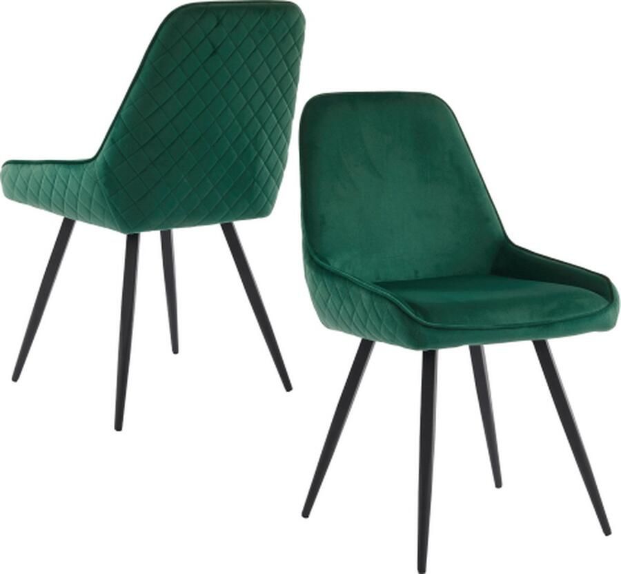 Zonder merk Gotagee Eetkamerstoelen (2 stuks) met rugleuning Keukenstoel Eetkamerstoel Woonkamerstoel Ergonomische stoel Metalen stoelpoten Fluweel Donkergroen